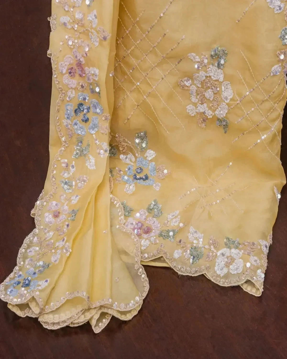 Embroidered Organza Pastel Yellow Dress Material - Pallodstore