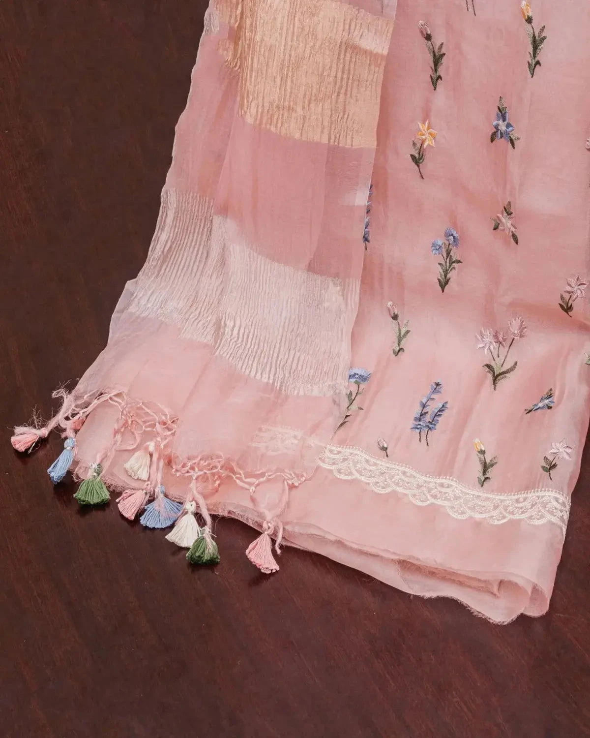 Embroidered Organza Peach  Dress Material - Pallodstore