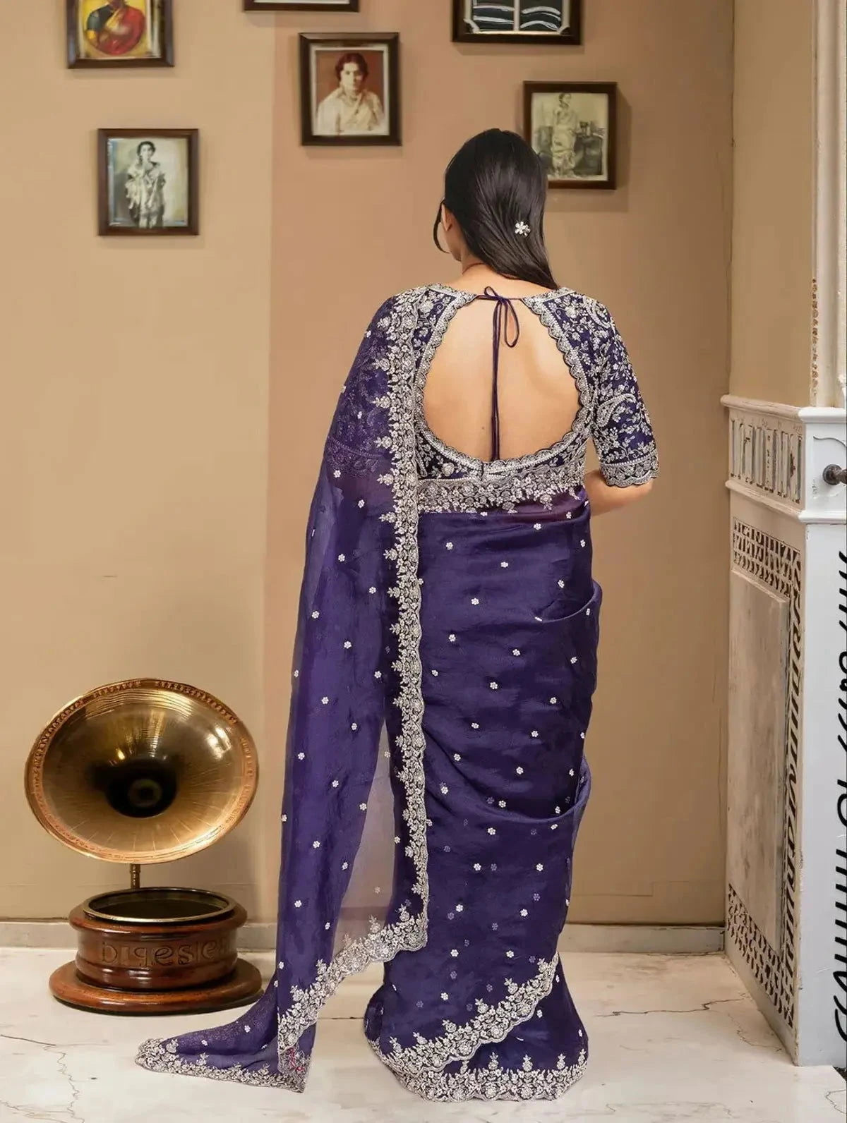 Embroidered Organza Purple Saree - Pallodstore