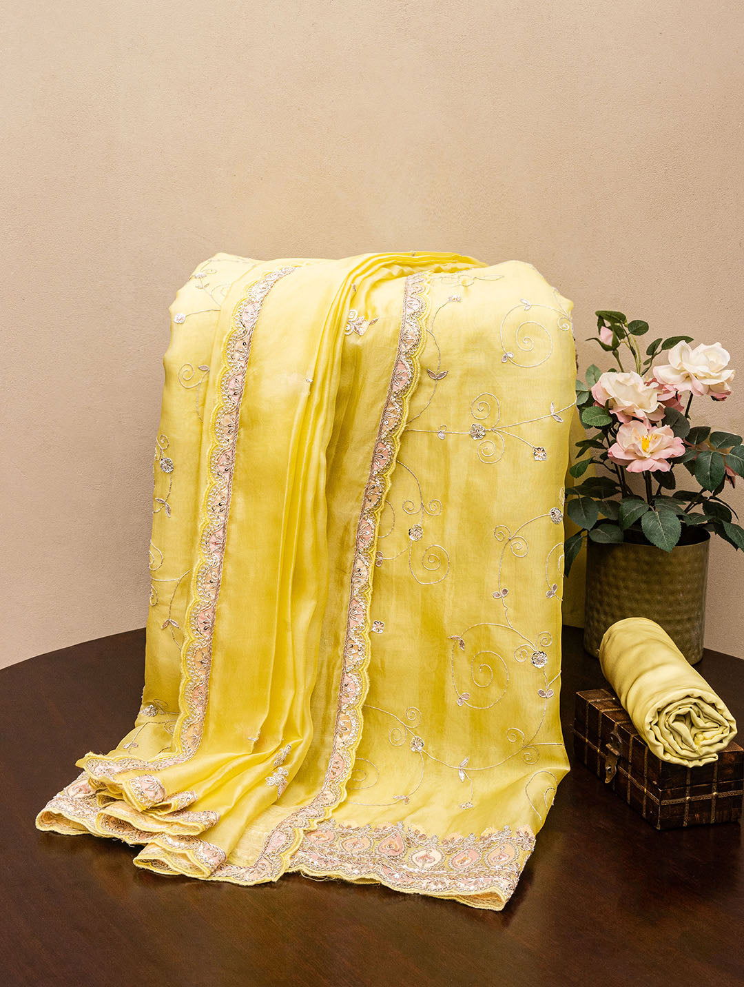Embroidered Organza Yellow  Dress Material - Pallodstore