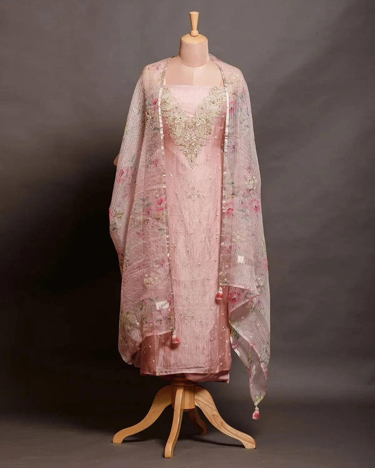 Embroidered Peach Crush Tissue Dress Material - Pallodstore