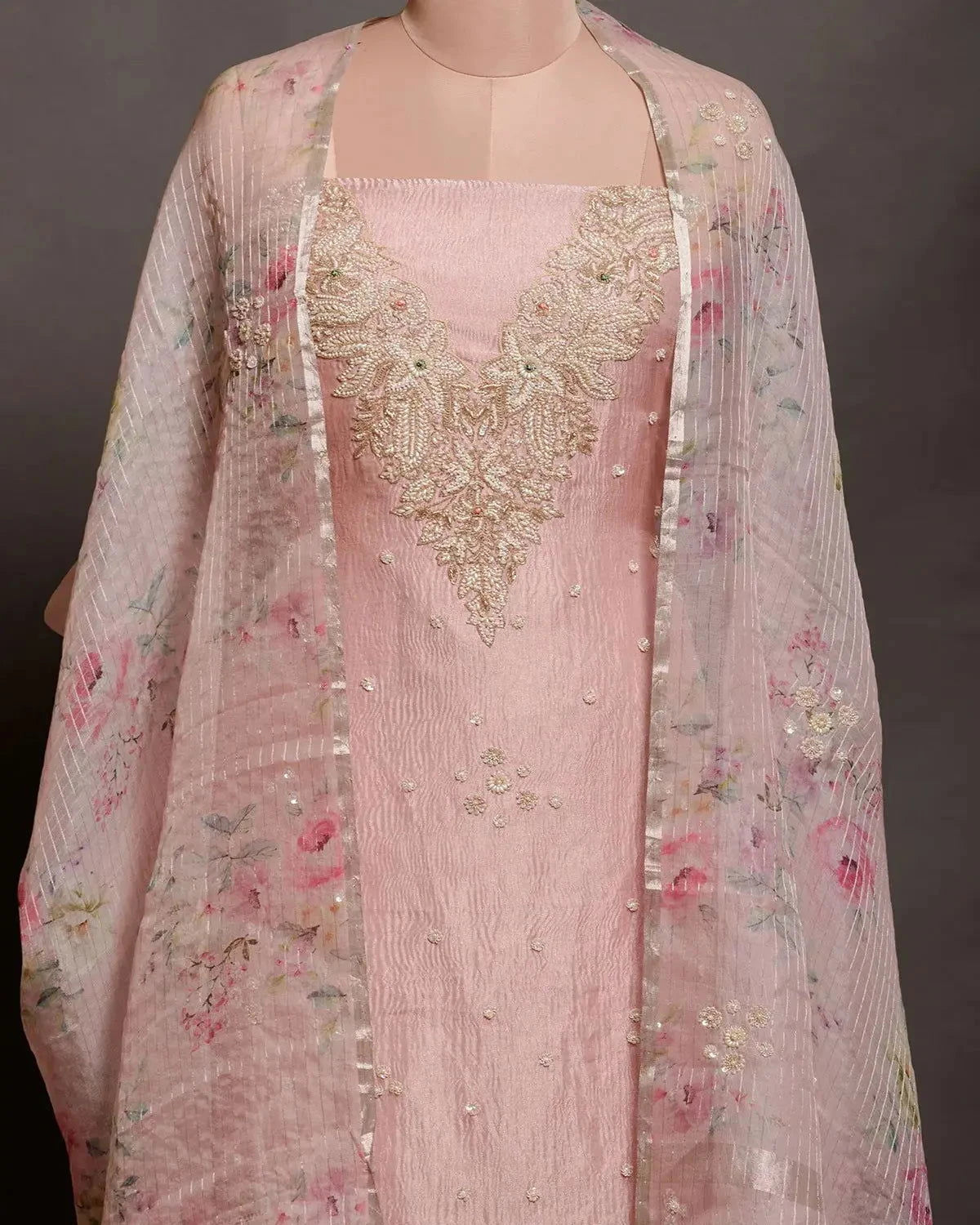 Embroidered Peach Crush Tissue Dress Material - Pallodstore
