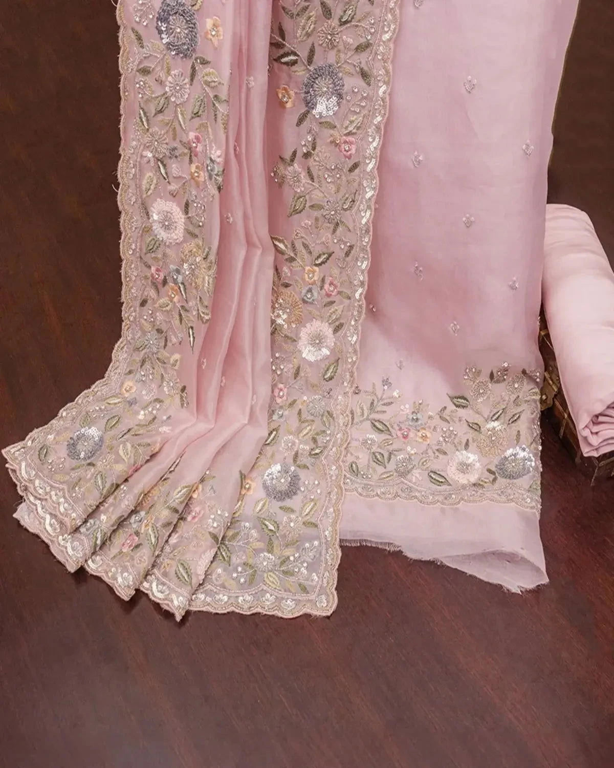 Embroidery Organza Baby Pink  Dress Material - Pallodstore