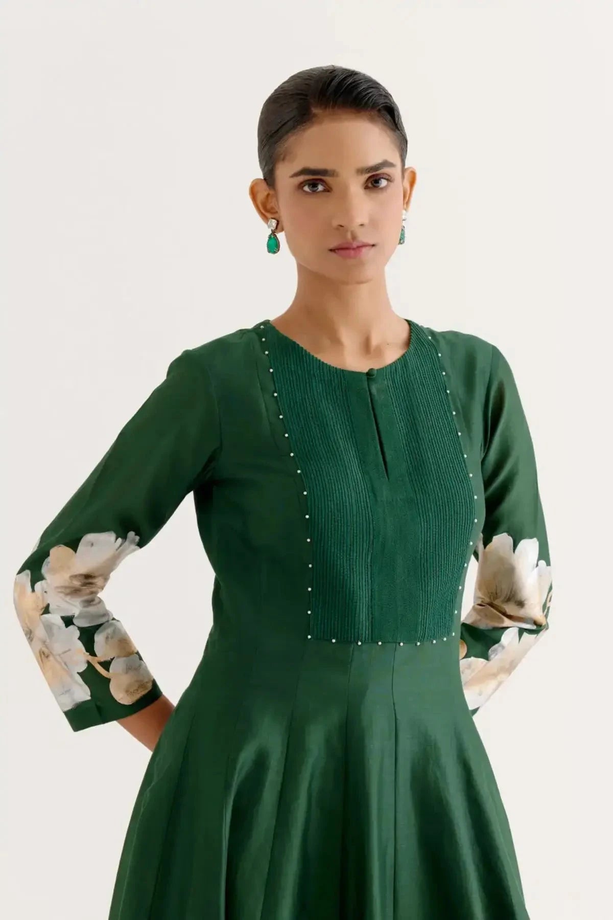 Emerald Green Hand - Printed Anarkali Set - Pallodstore