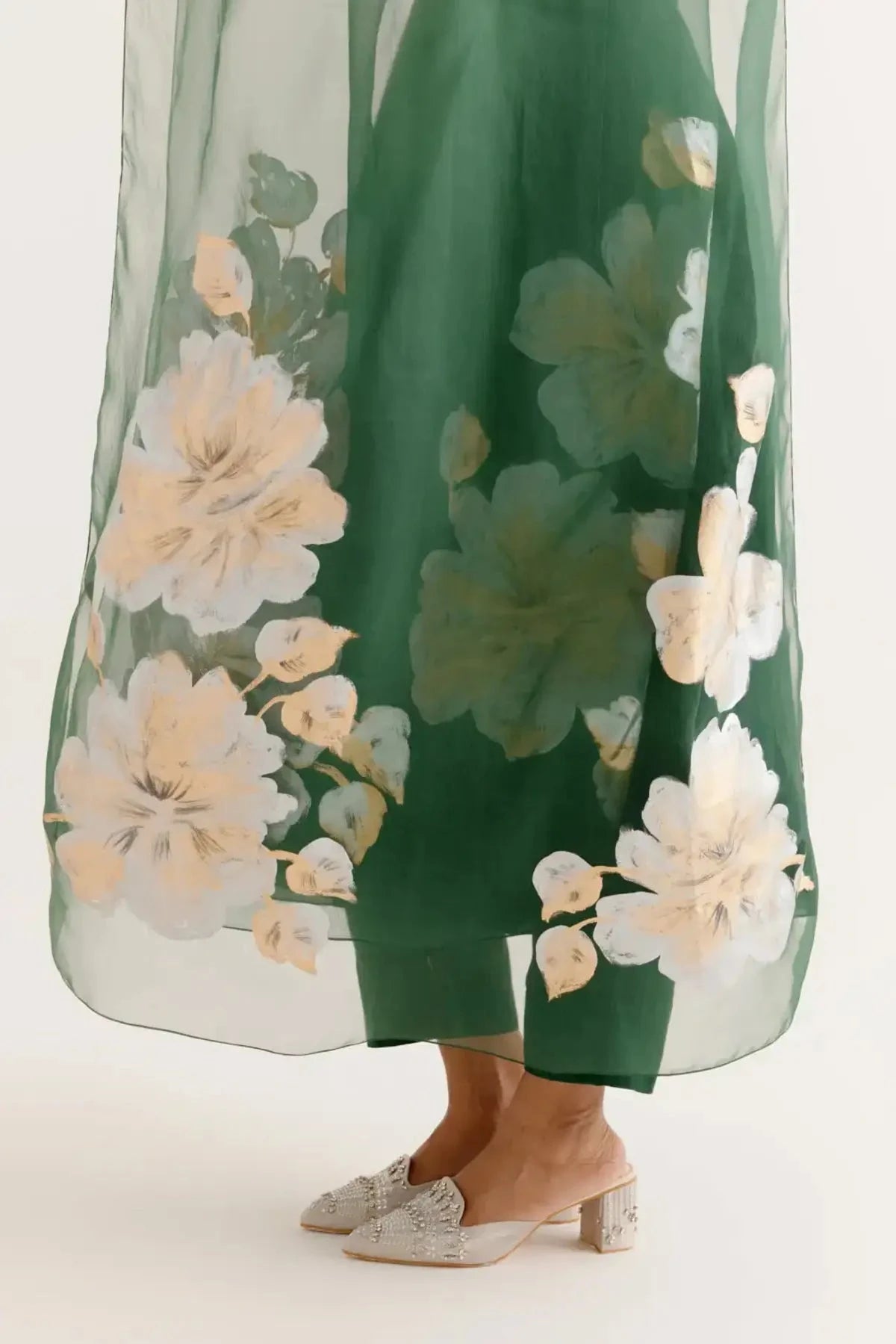 Emerald Green Hand - Printed Anarkali Set - Pallodstore