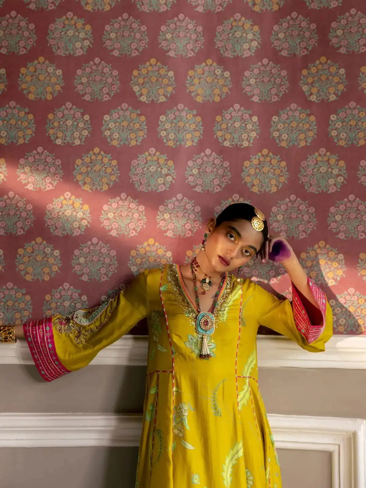 Fariba Lime Yellow Printed Side Kali Kurta Set - Pallodstore