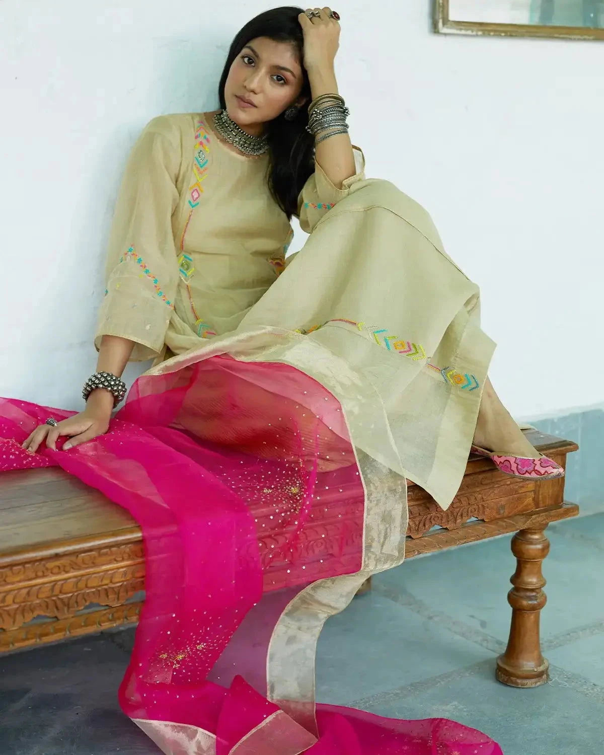 Firdaus Beige Side Yoke Kurta Set - Pallodstore