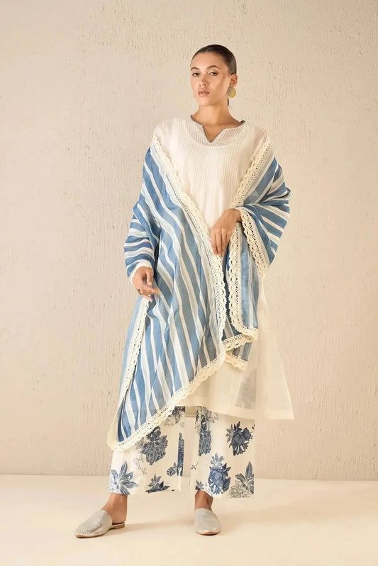 Floral Odyssey Ivory Pintuck Chanderi Choga Set 2 - Pallodstore