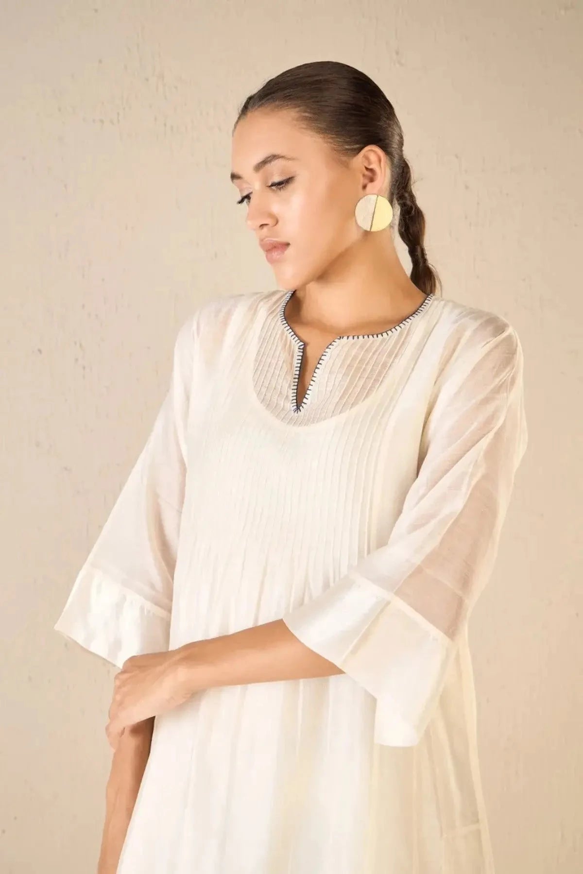 Floral Odyssey Ivory Pintuck Chanderi Choga Set 2 - Pallodstore