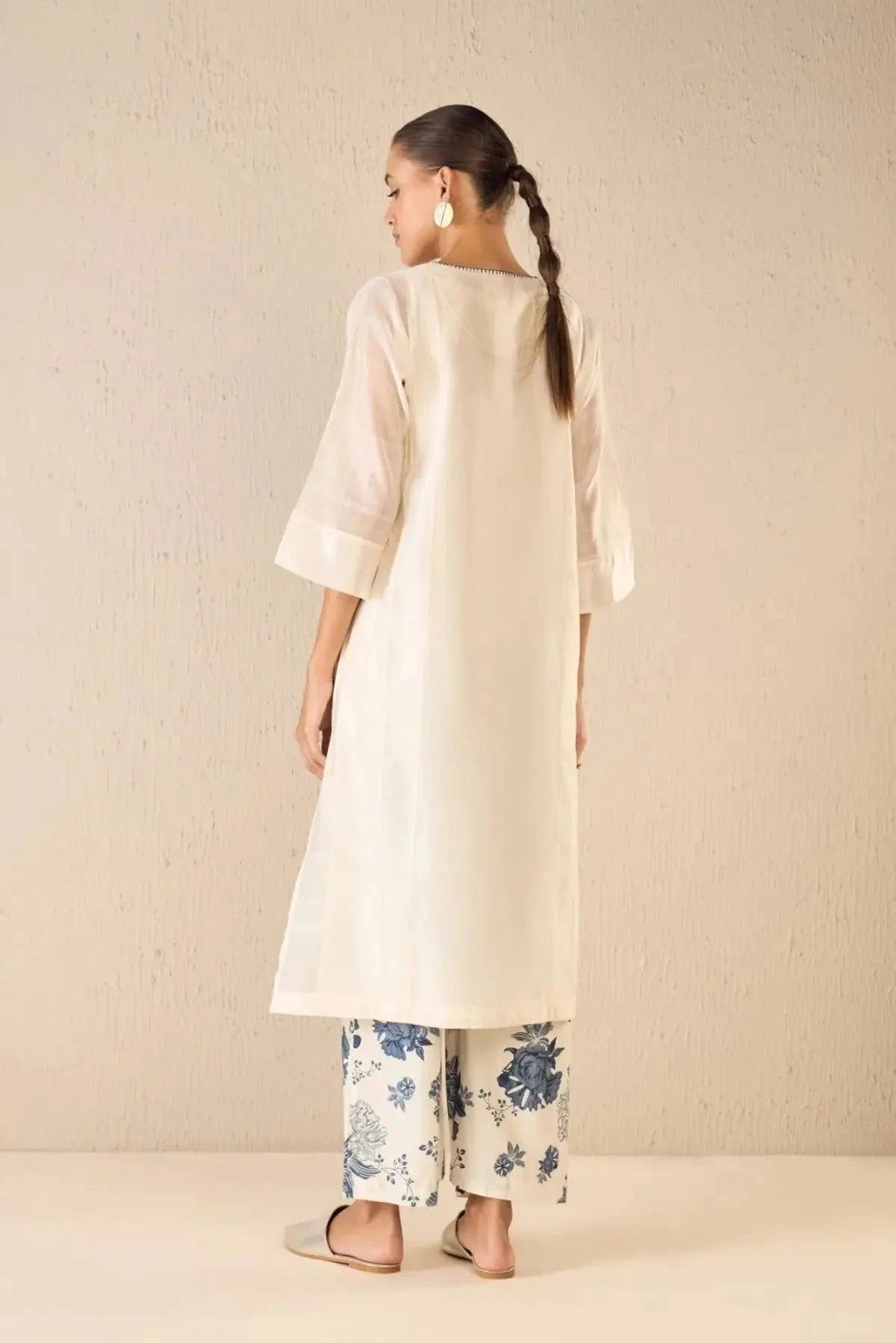 Floral Odyssey Ivory Pintuck Chanderi Choga Set 2 - Pallodstore