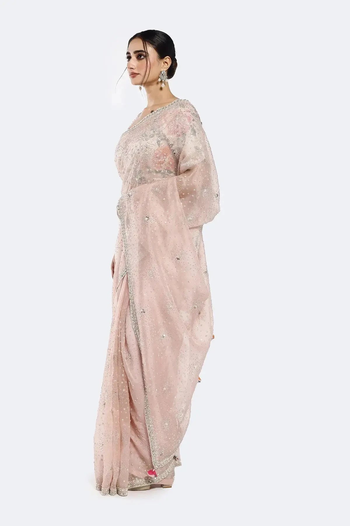 Floral Sequinned Organza Saree - Pallodstore