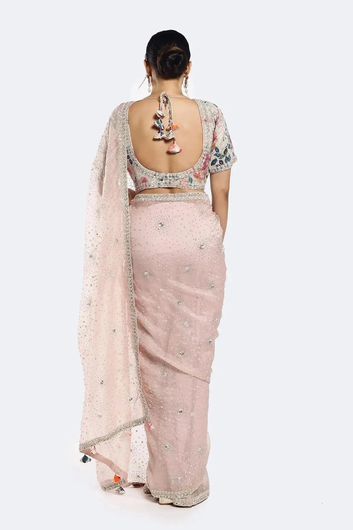 Floral Sequinned Organza Saree - Pallodstore