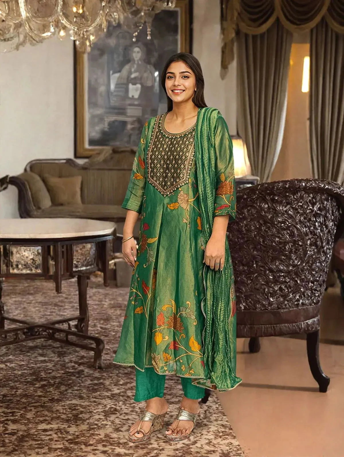 Forest Green A-line Anarkali - Pallodstore