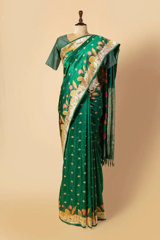 Forest Green Banarasi Silk Paithani Saree - Pallodstore