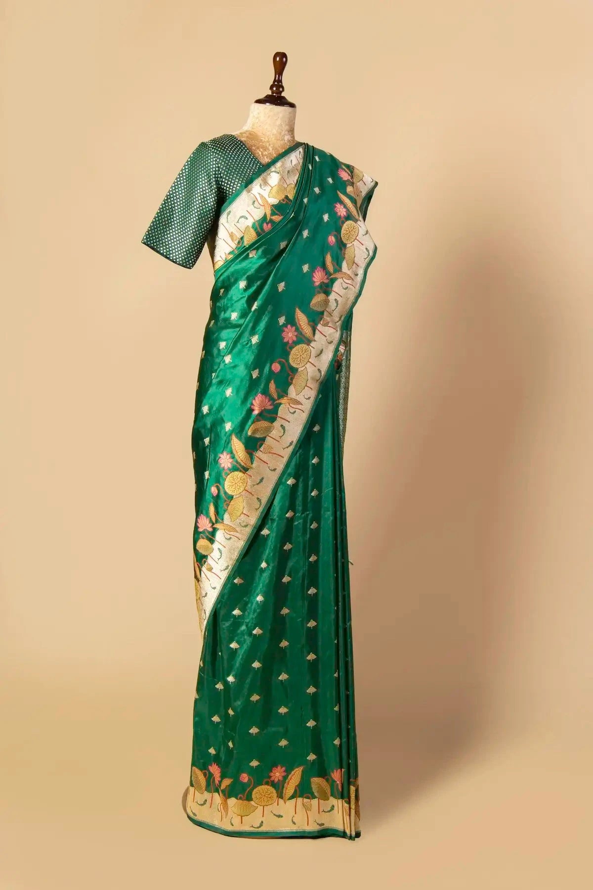 Forest Green Banarasi Silk Paithani Saree - Pallodstore