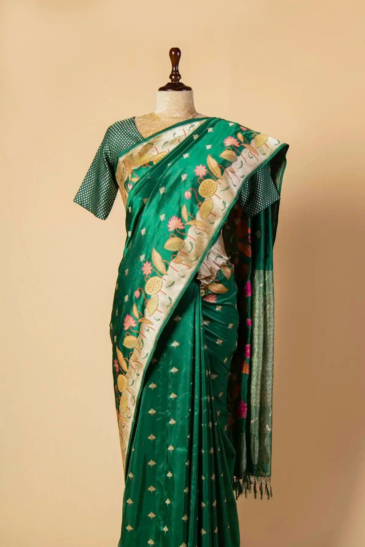 Forest Green Banarasi Silk Paithani Saree - Pallodstore