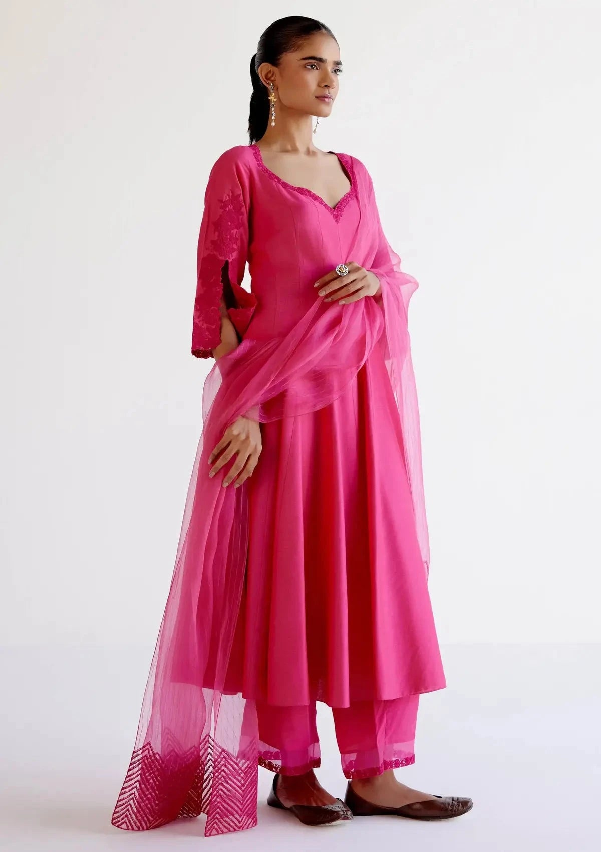 Fuchsia Pink Embroidered Dori Anarkali Set - Pallodstore