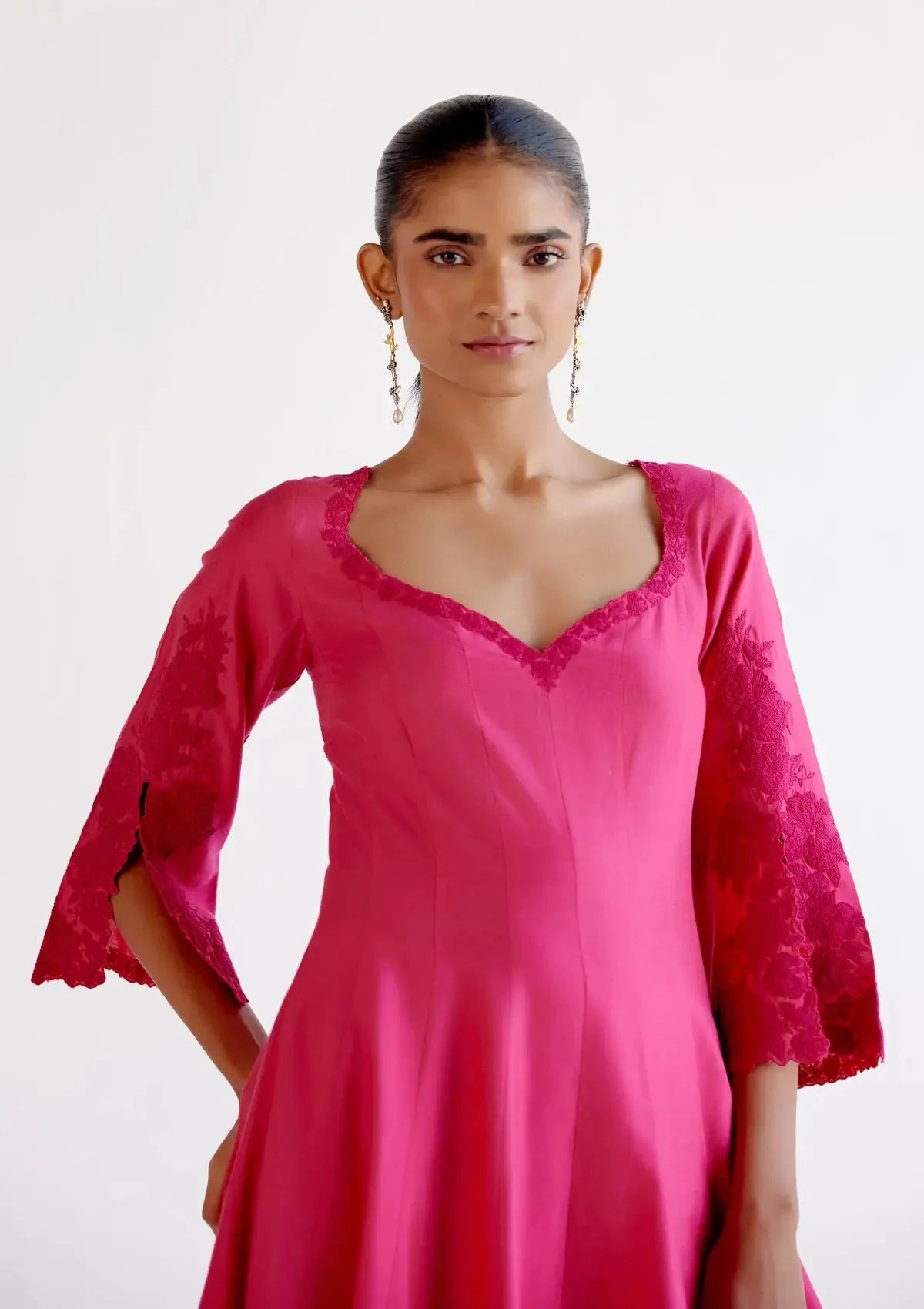 Fuchsia Pink Embroidered Dori Anarkali Set - Pallodstore