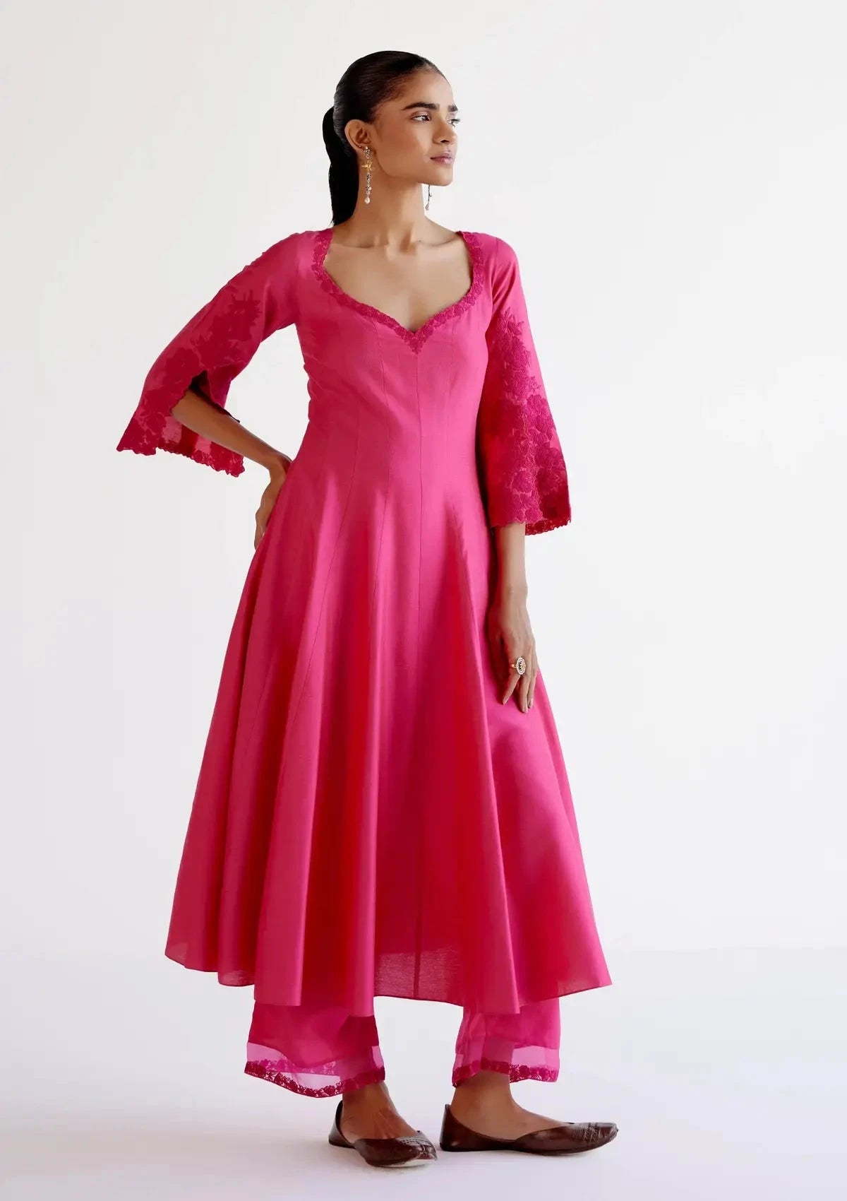 Fuchsia Pink Embroidered Dori Anarkali Set - Pallodstore