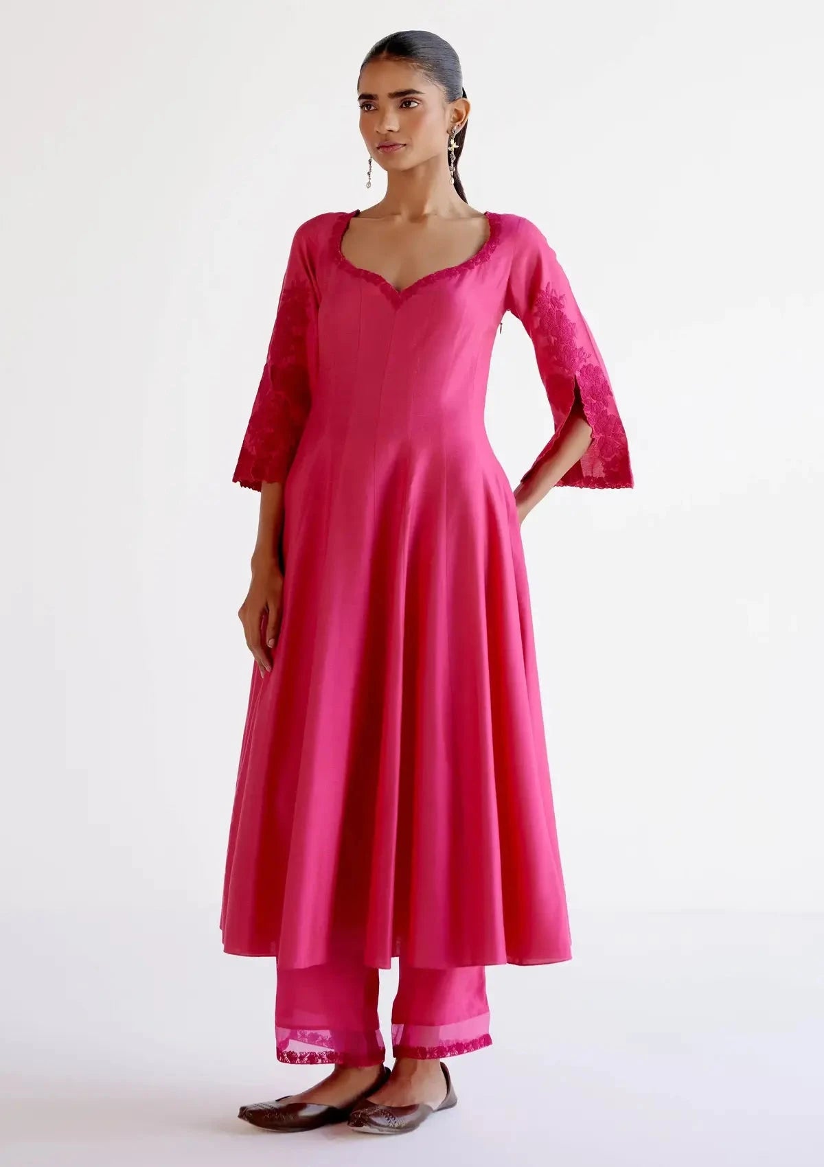 Fuchsia Pink Embroidered Dori Anarkali Set - Pallodstore