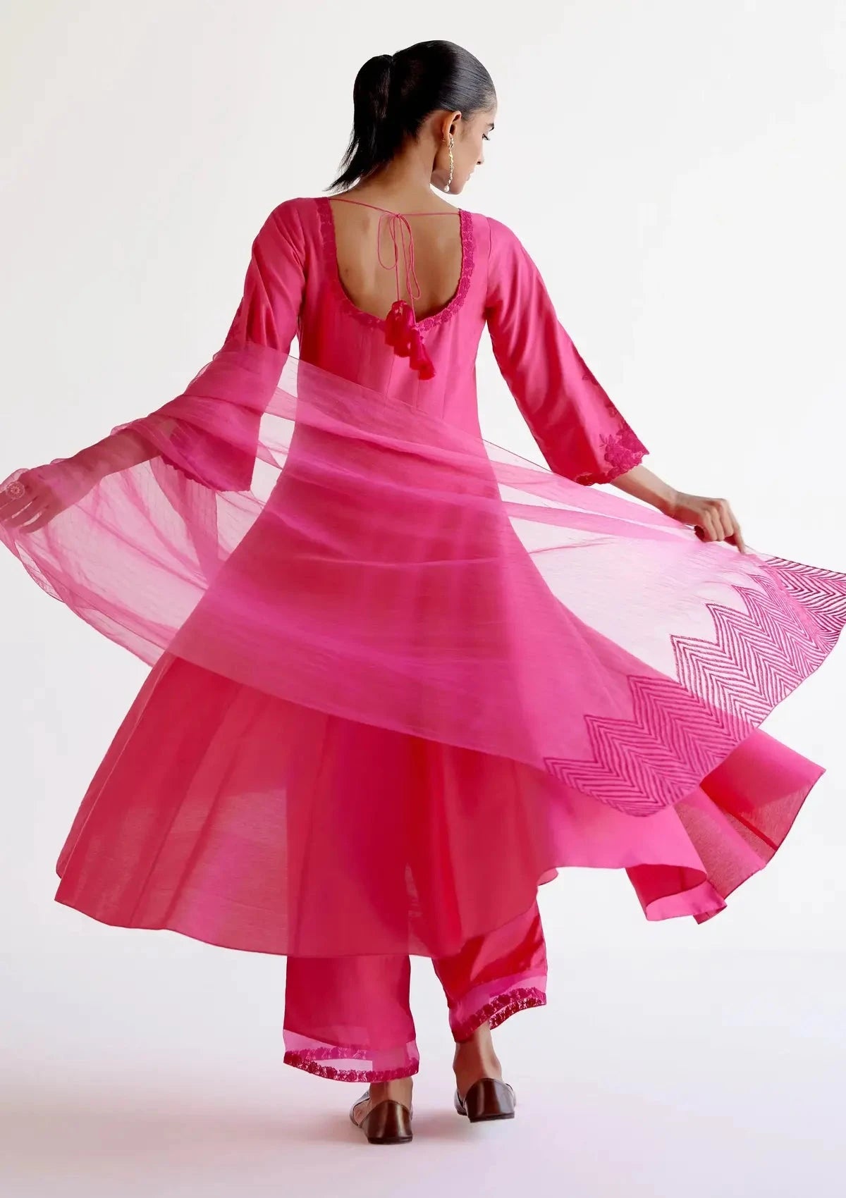 Fuchsia Pink Embroidered Dori Anarkali Set - Pallodstore
