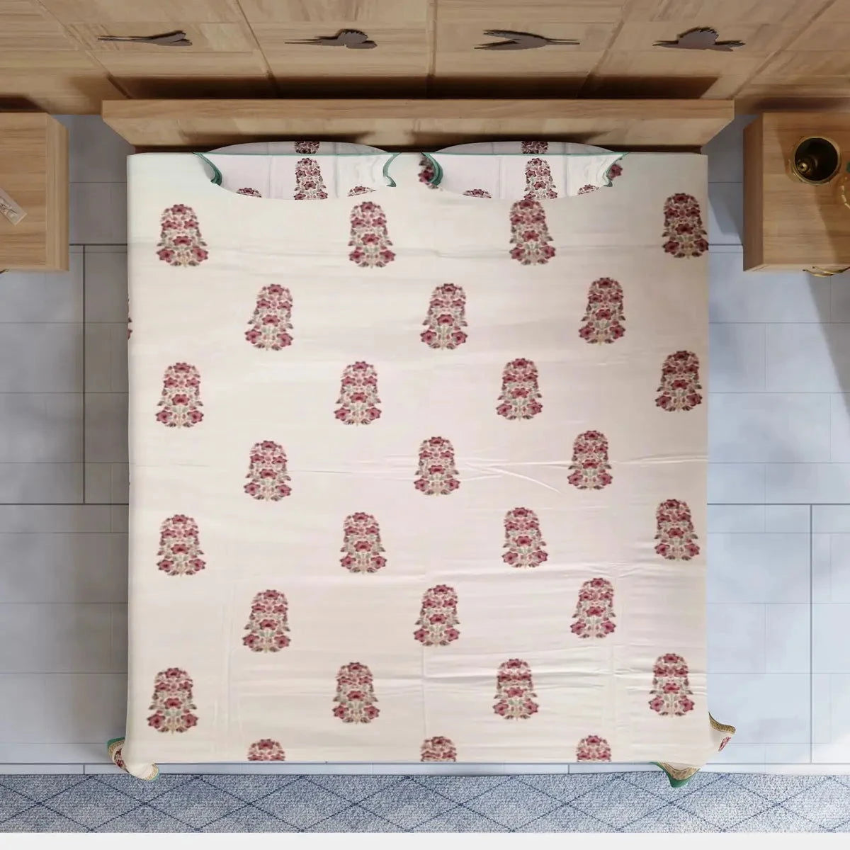 Glace Cotton Hand Block Printed Multicolor Double Bedsheet - Pallodstore
