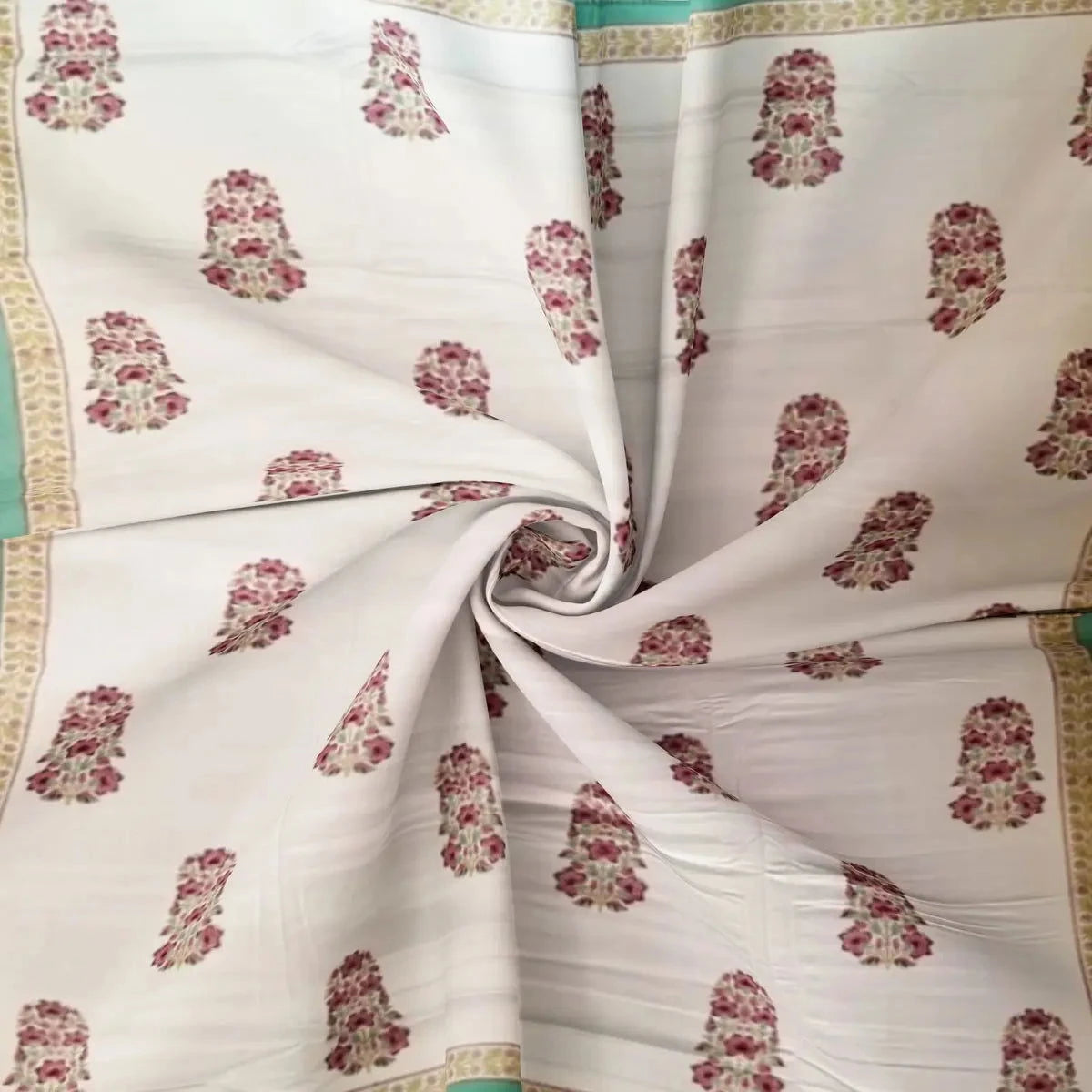 Glace Cotton Hand Block Printed Multicolor Double Bedsheet - Pallodstore