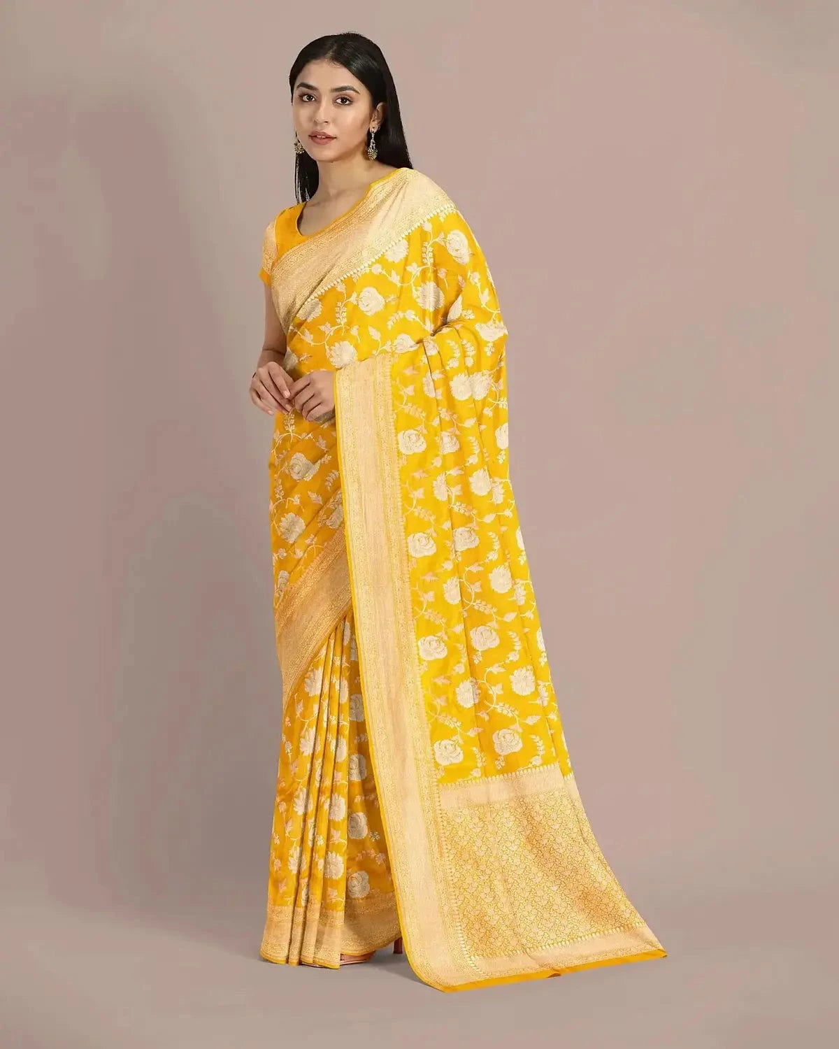 Gold Yellow Banarasi Tissue Upada Saree - Pallodstore