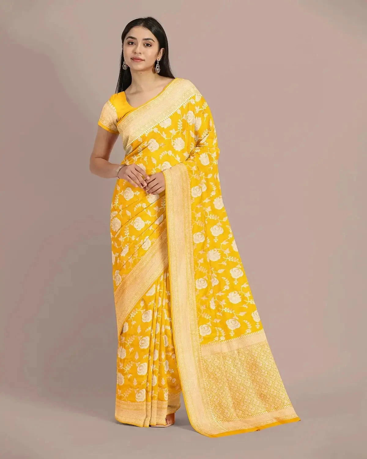 Gold Yellow Banarasi Tissue Upada Saree - Pallodstore