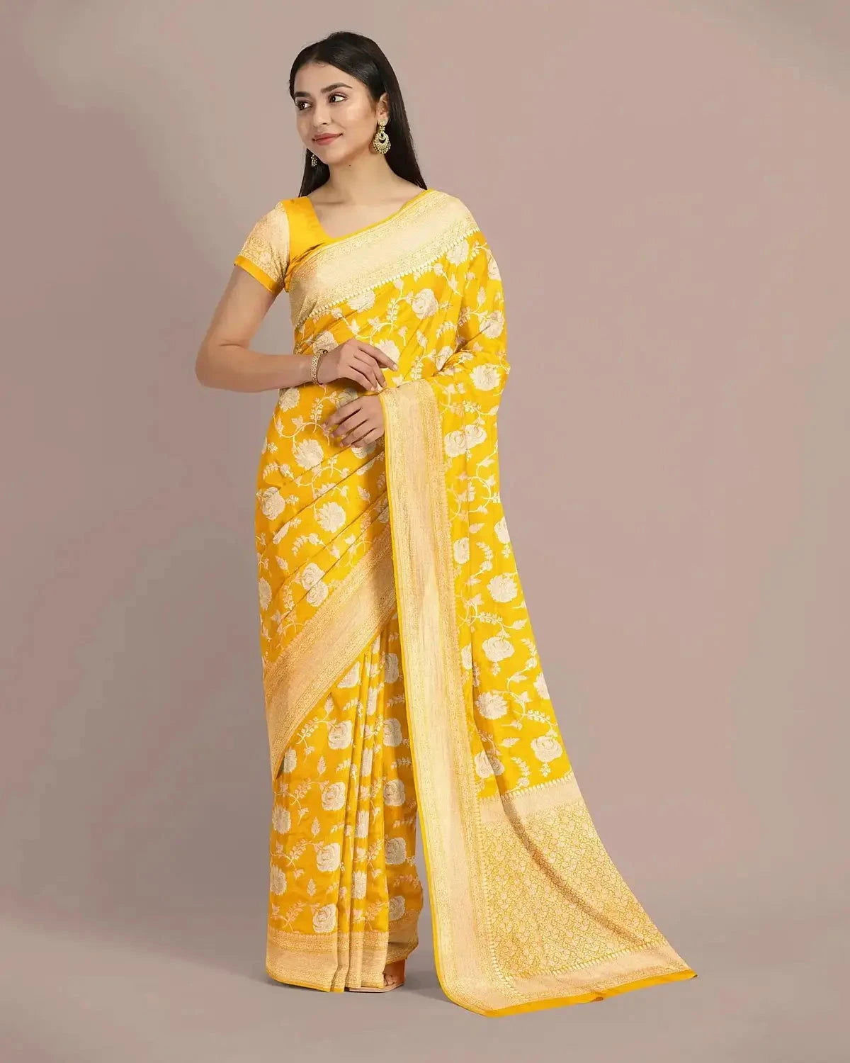 Gold Yellow Banarasi Tissue Upada Saree - Pallodstore