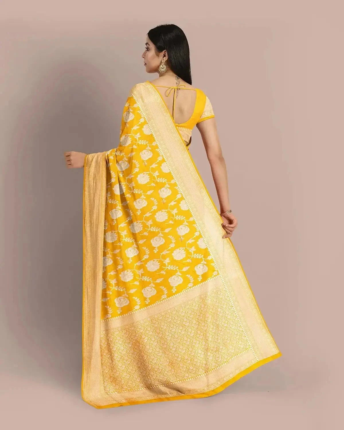 Gold Yellow Banarasi Tissue Upada Saree - Pallodstore