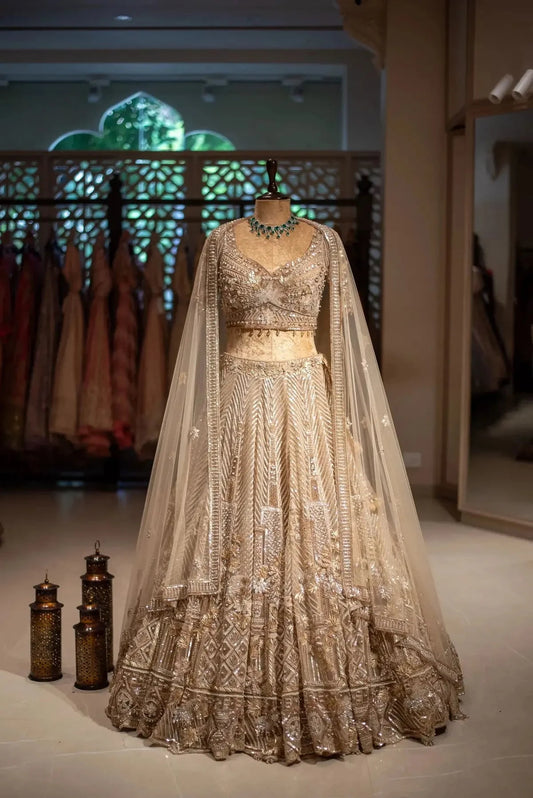 Golden Bridal Lehenga - Pallodstore
