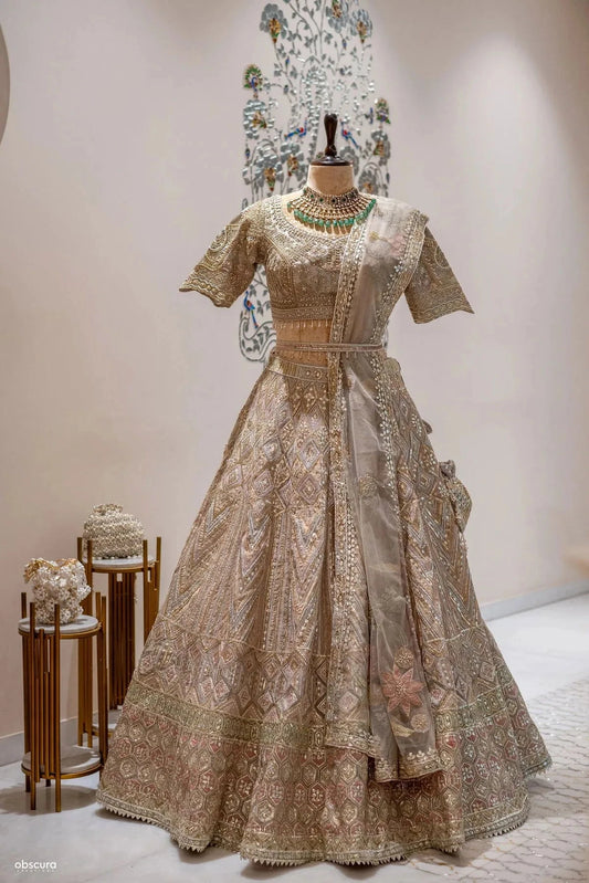 Golden Embroidered Lehenga - Pallodstore