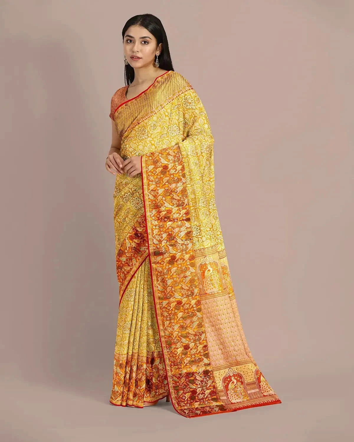 Golden Kanjivaram Silk Tissue Saree - Pallodstore