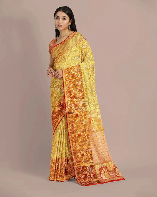 Golden Kanjivaram Silk Tissue Saree - Pallodstore