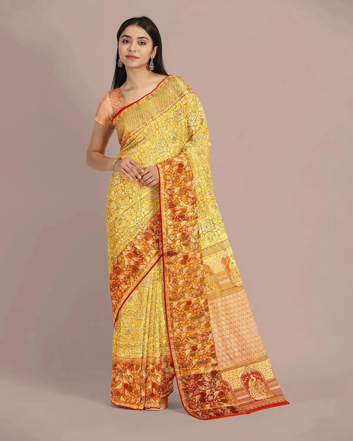 Golden Kanjivaram Silk Tissue Saree - Pallodstore