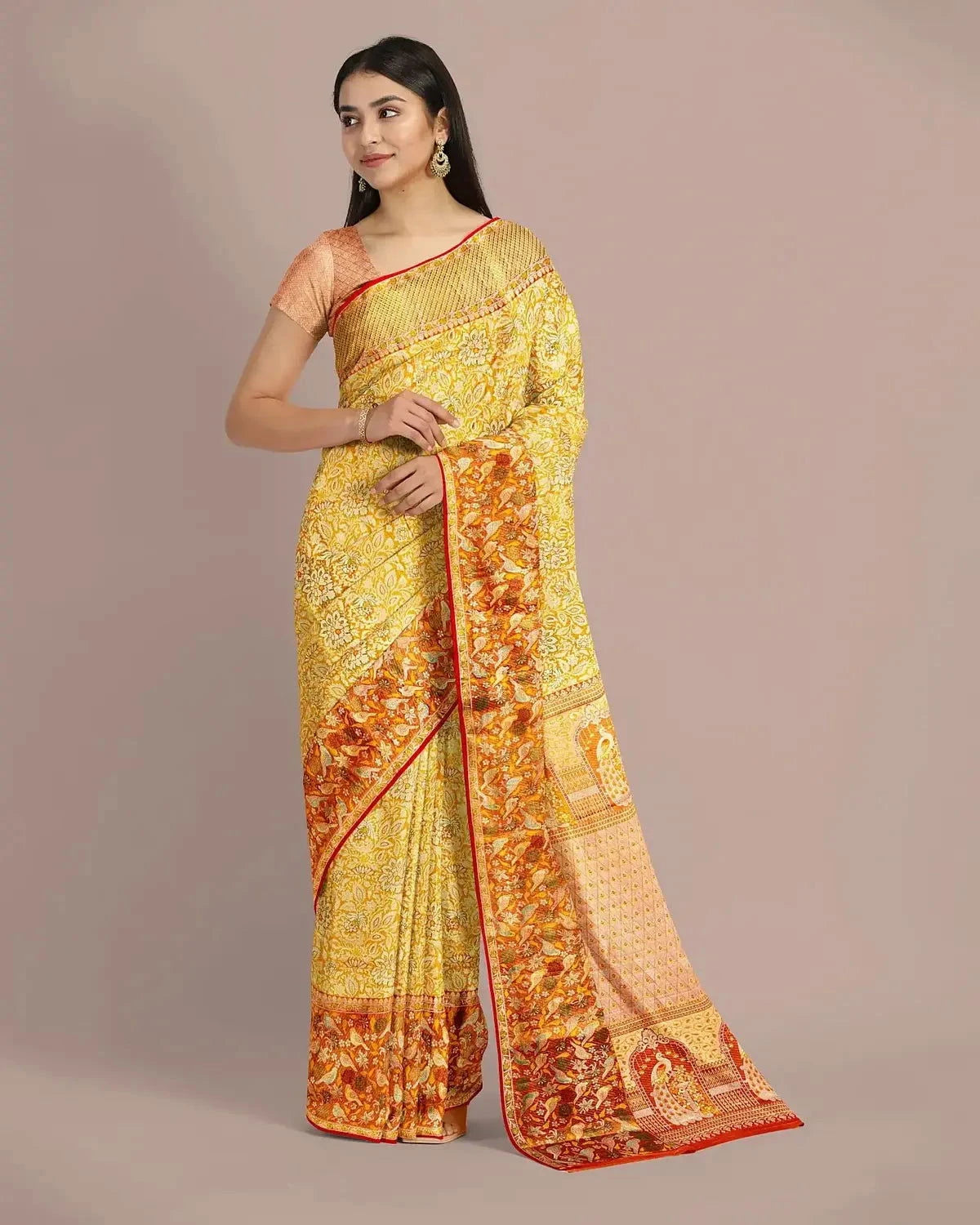 Golden Kanjivaram Silk Tissue Saree - Pallodstore