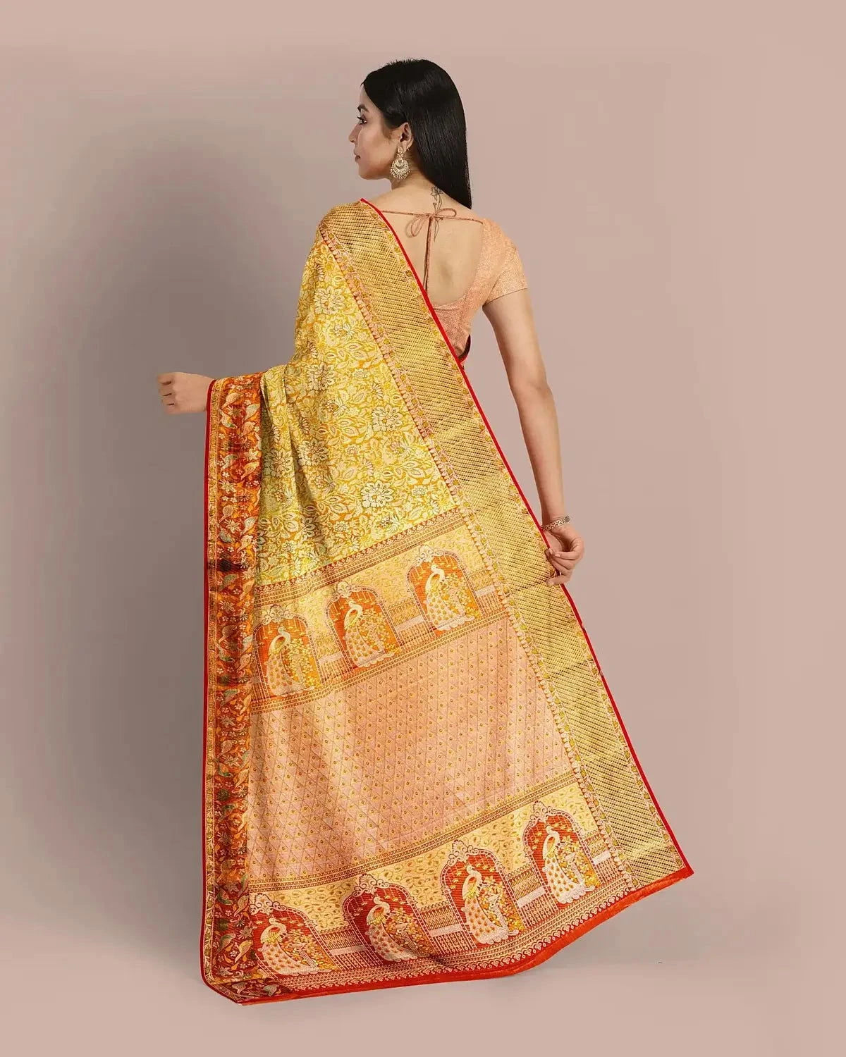 Golden Kanjivaram Silk Tissue Saree - Pallodstore