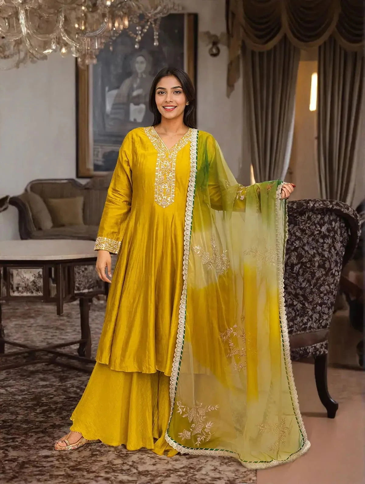Golden Yellow A-line Kali Suit - Pallodstore