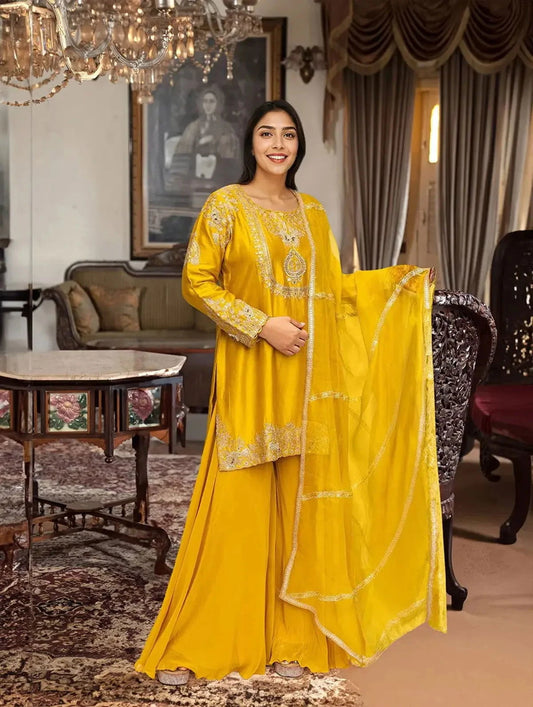 Golden Yellow Sharara Suit - Pallodstore