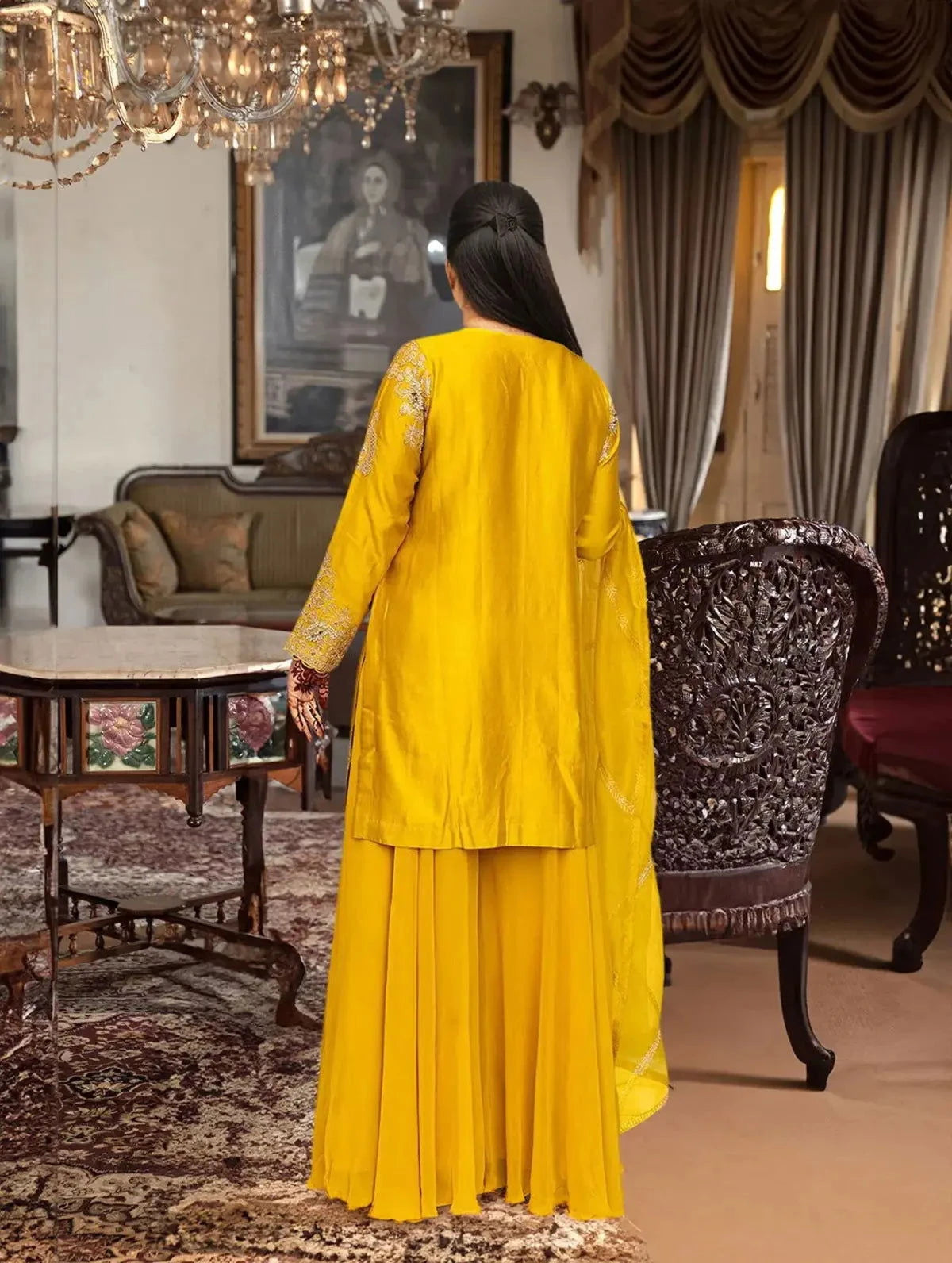 Golden Yellow Sharara Suit - Pallodstore