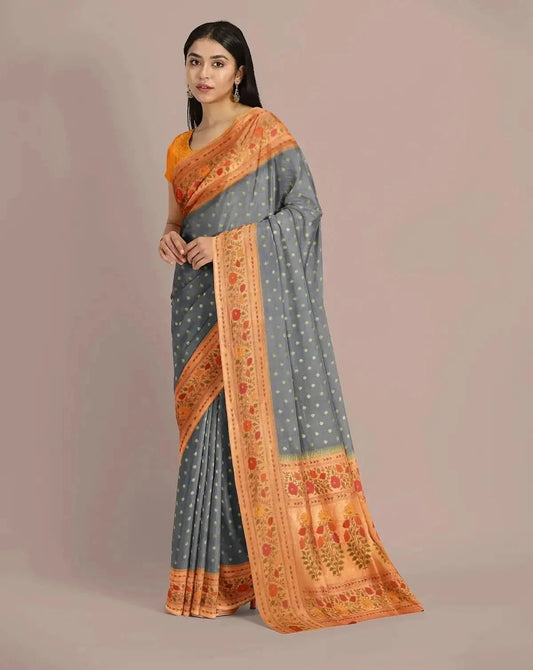 Gray Handwoven Tussar Georgette Saree - Pallodstore