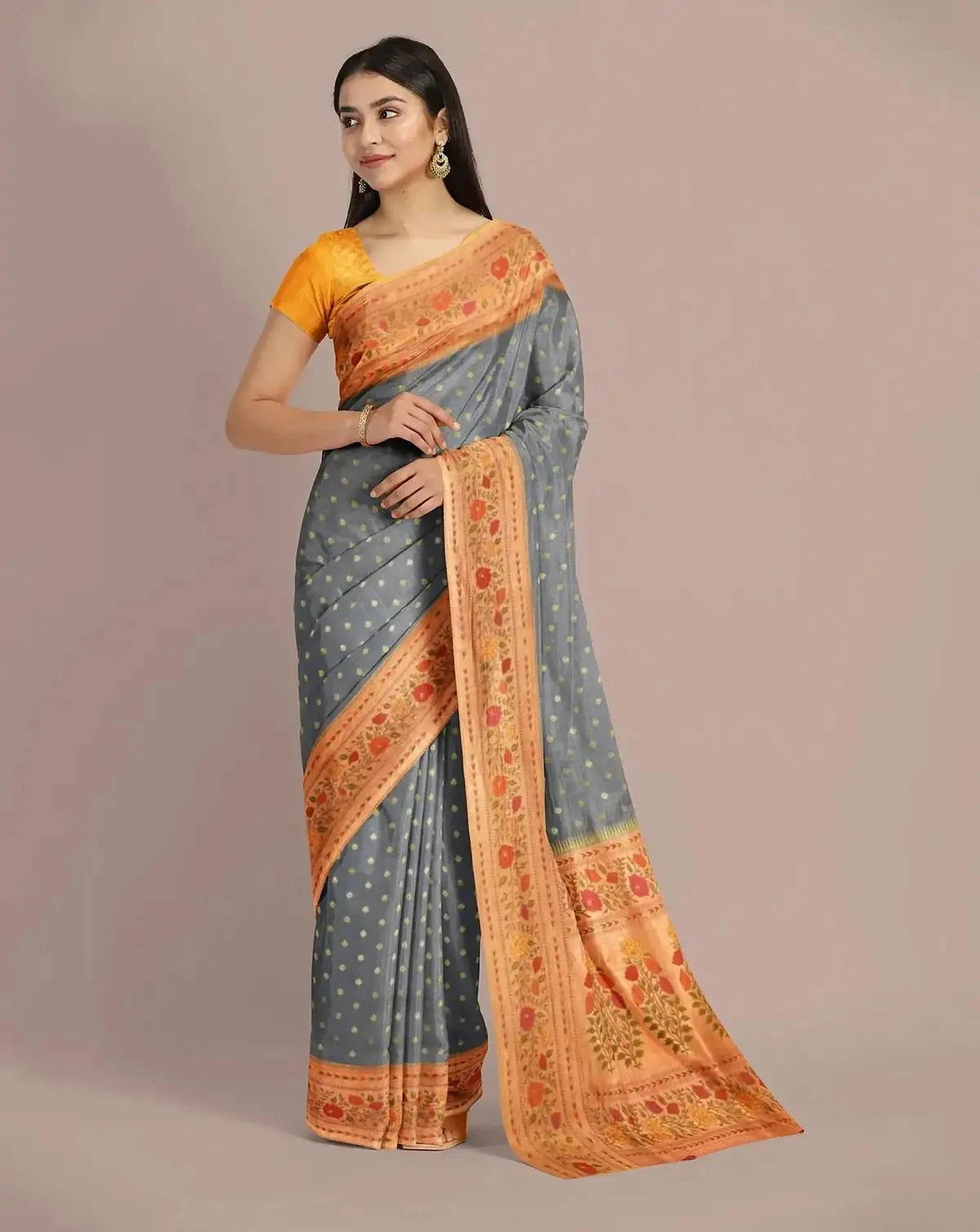 Gray Handwoven Tussar Georgette Saree - Pallodstore
