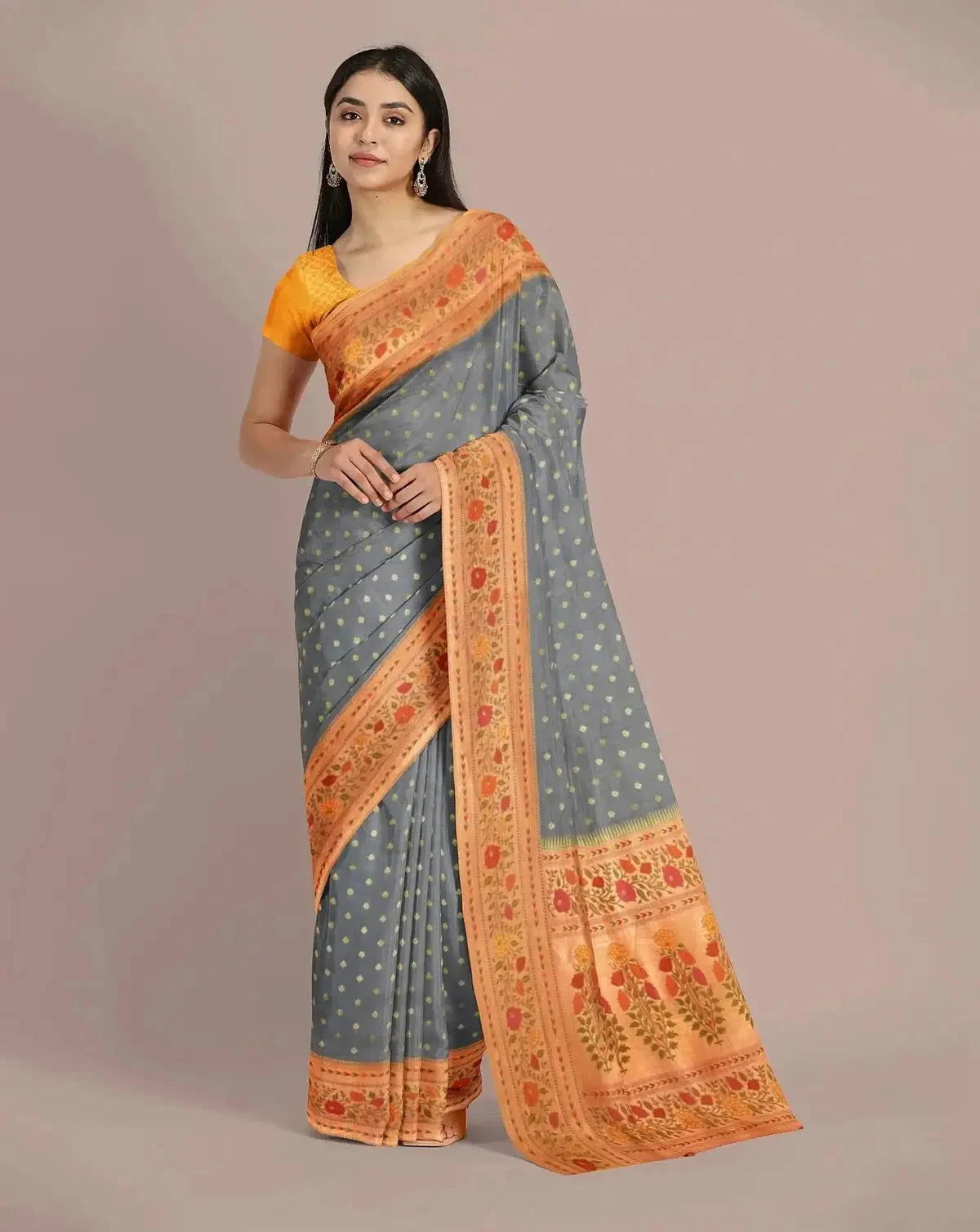 Gray Handwoven Tussar Georgette Saree - Pallodstore