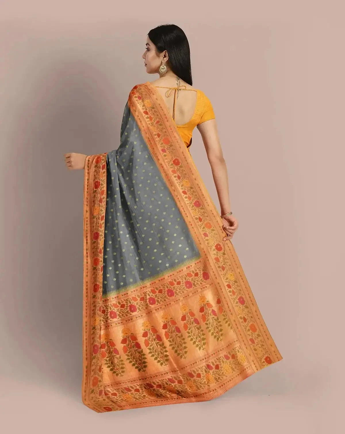 Gray Handwoven Tussar Georgette Saree - Pallodstore