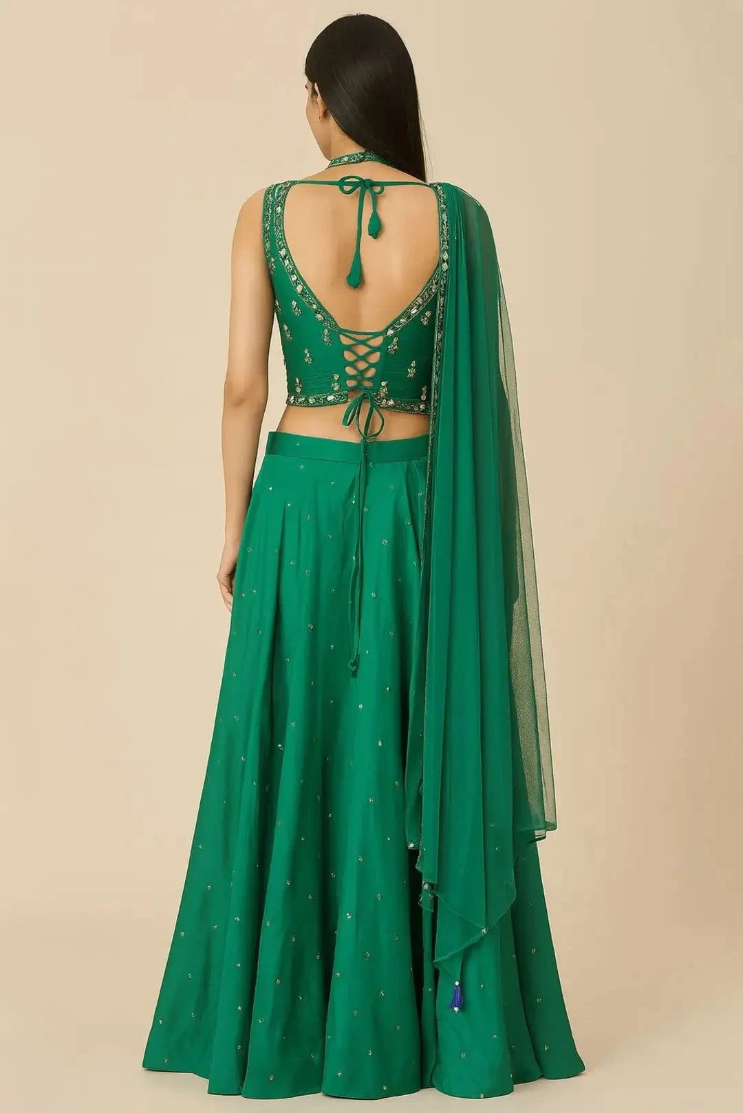 Green Palazzo With Crop Top Indo Western - Pallodstore