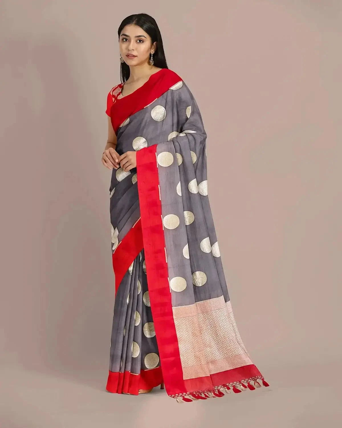 Grey Banarasi Kora Saree - Pallodstore