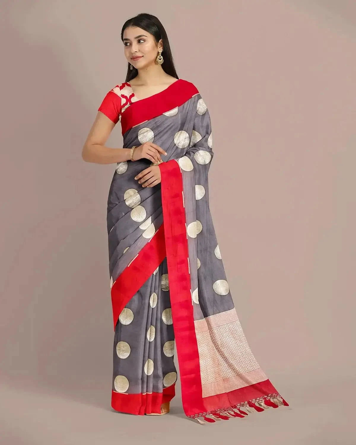 Grey Banarasi Kora Saree - Pallodstore