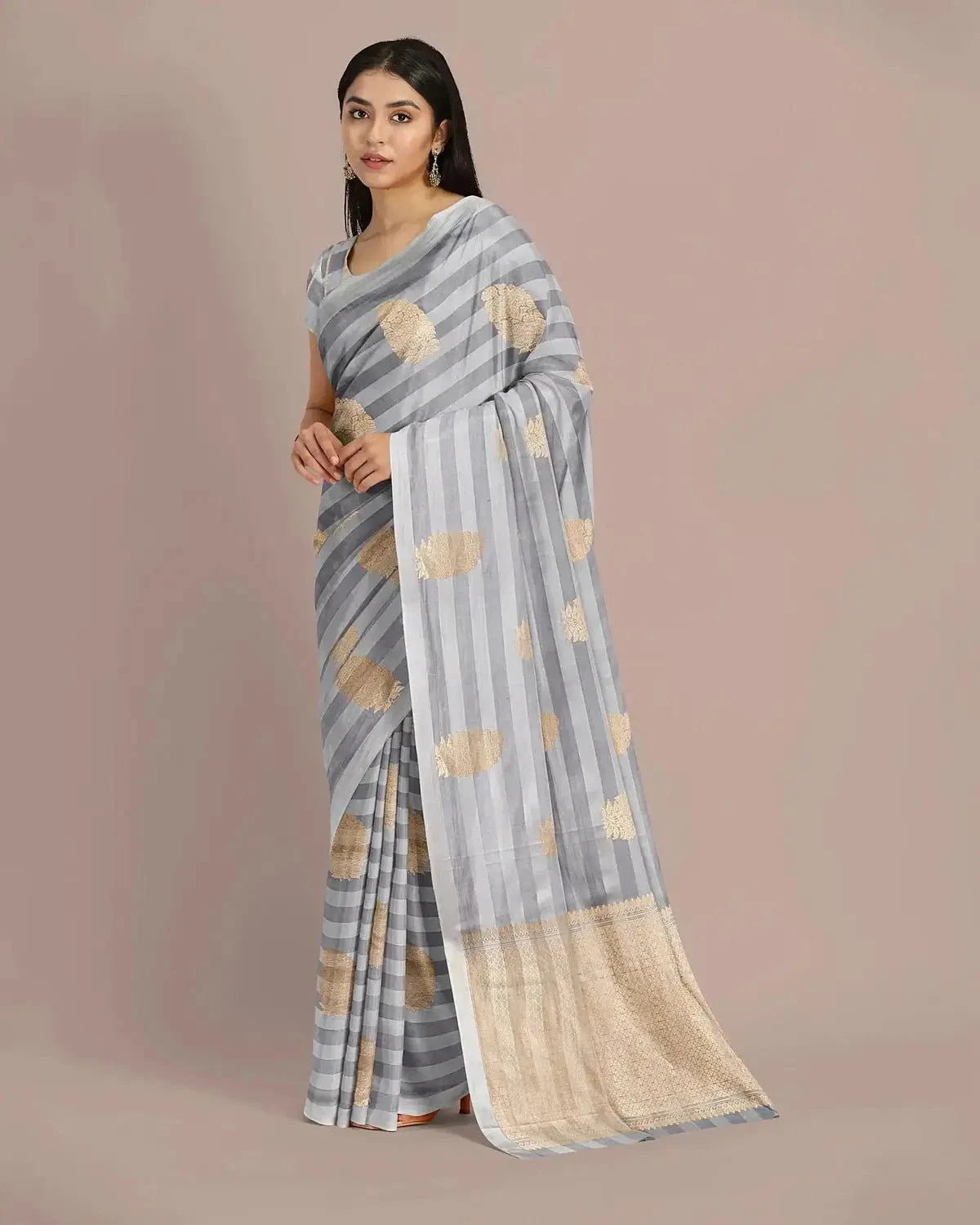 Grey Banarasi Satin Saree - Pallodstore