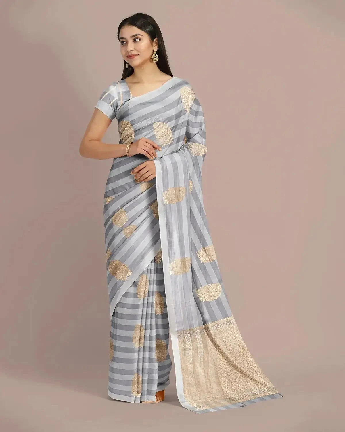 Grey Banarasi Satin Saree - Pallodstore